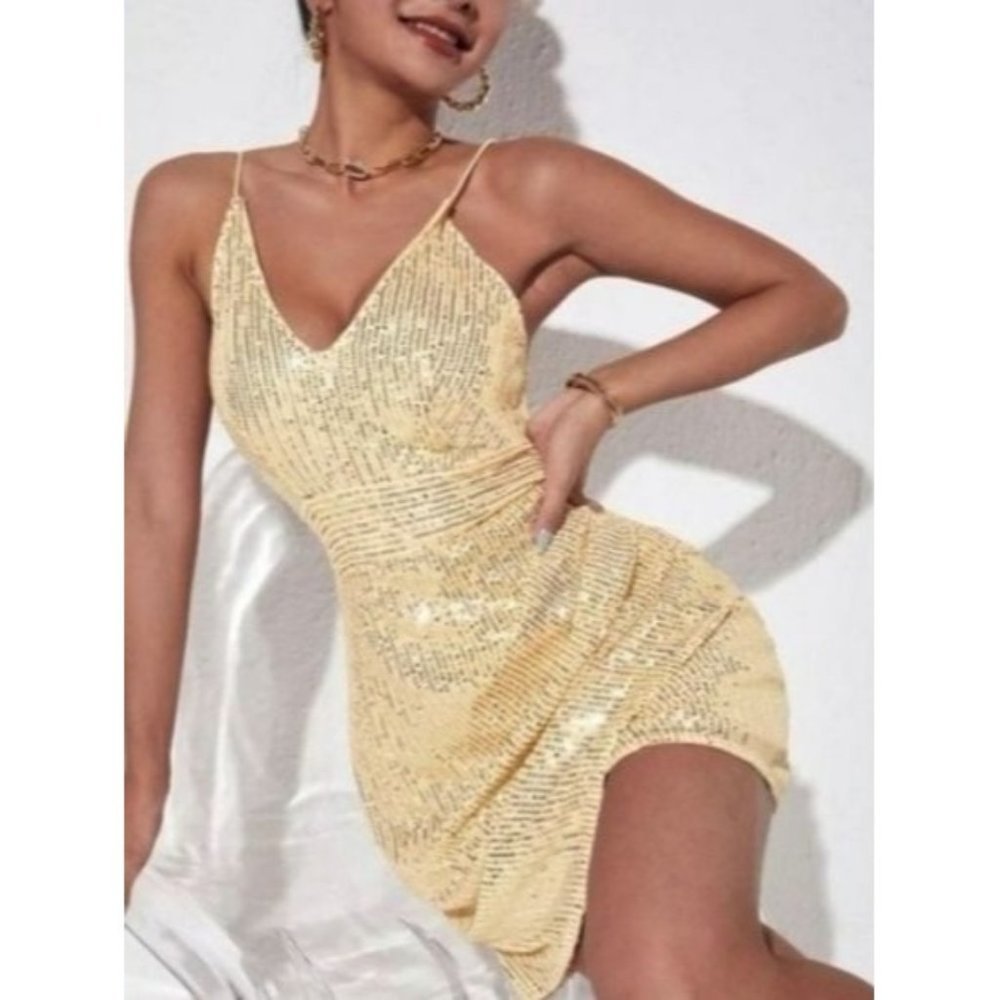 Sexy Wrap Detail Sequins Cami Dress